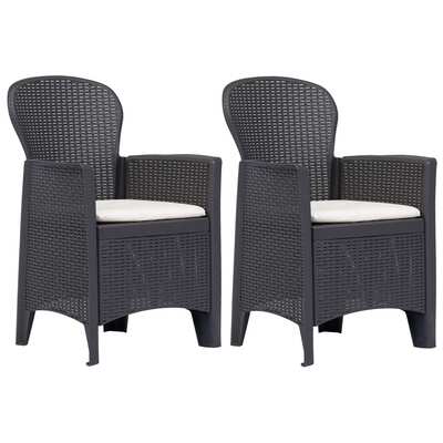 Garden Chair 2 pcs with Cushion Brown Plastic Rattan Look