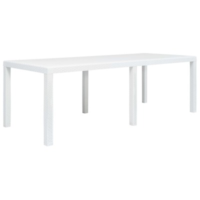 Garden Table White 220x90x72 cm Plastic Rattan Look
