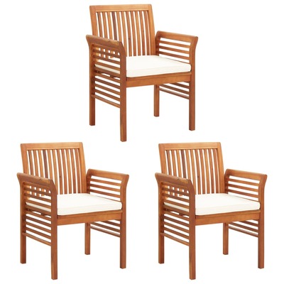 Garden Dining Chairs with Cushions 3 pcs Solid Acacia Wood