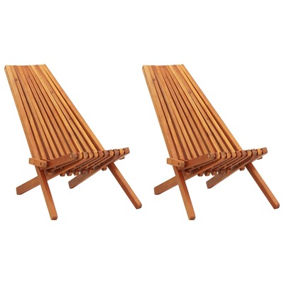 Folding Outdoor Lounge Chairs 2 pcs Solid Acacia Wood