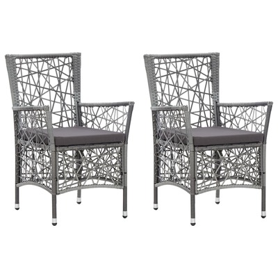 Outdoor Chairs 2 pcs with Cushions Poly Rattan Grey