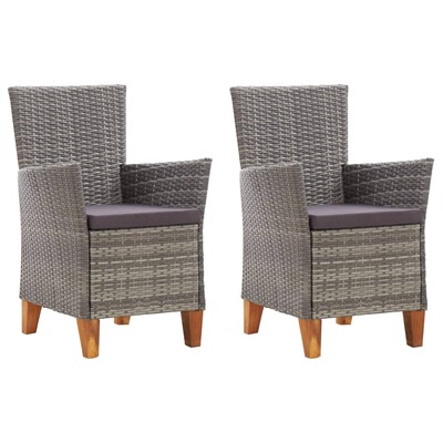 Garden Chairs 2 pcs with Cushions Poly Rattan Grey