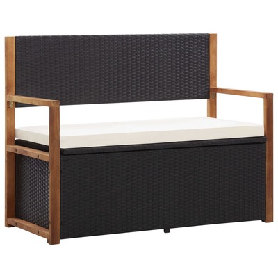 Storage Bench 110 cm Poly Rattan and Solid Acacia Wood Black