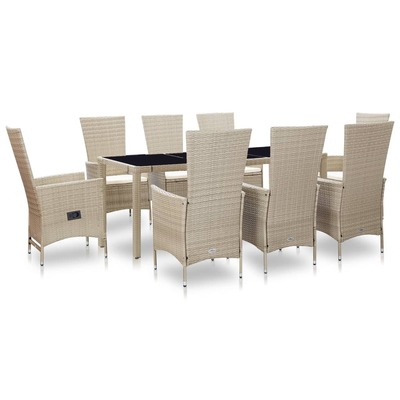 9 Piece Outdoor Dining Set with Cushions Poly Rattan Beige