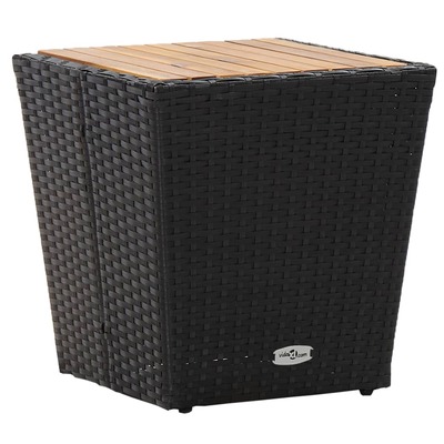 Tea Table Black 41.5x41.5x43 cm Poly Rattan and Solid Acacia Wood