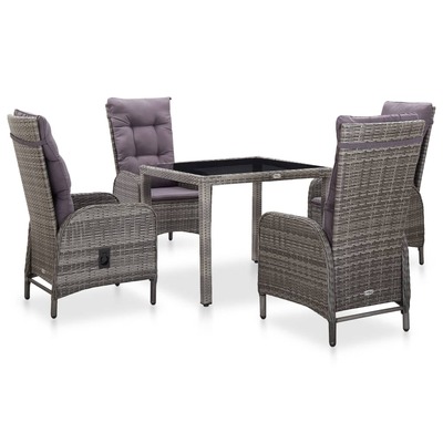 5 Piece Outdoor Dining Set Poly Rattan and Tempered Glass Grey