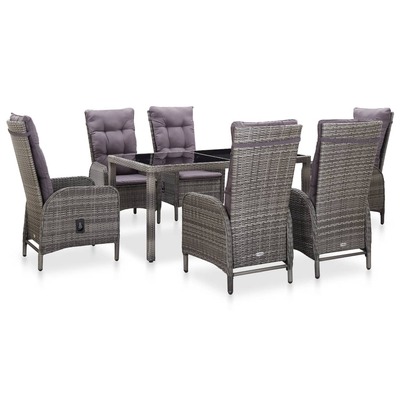 7 Piece Outdoor Dining Set Poly Rattan and Tempered Glass Grey