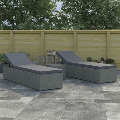 3 Piece Garden Sun Lounger Set Poly Rattan Grey