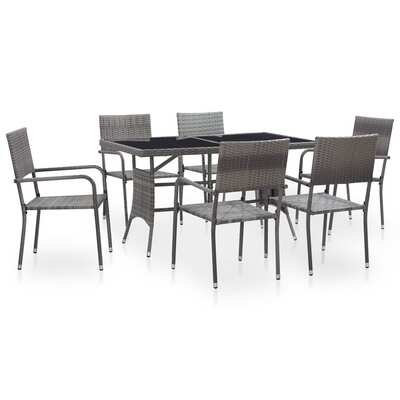 7 Piece Outdoor Dining Set Poly Rattan Grey