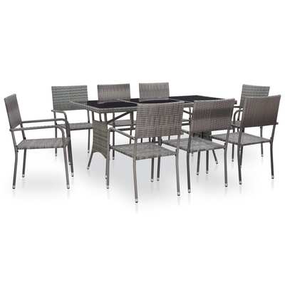 9 Piece Outdoor Dining Set Poly Rattan Grey