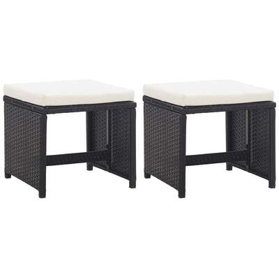Garden Stools 2 pcs with Cushions Poly Rattan Black