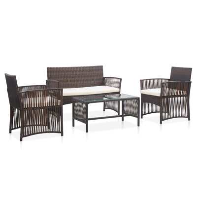 4 Piece Garden Lounge Set with Cushion Poly Rattan Brown