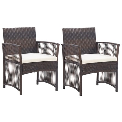 Garden Armchairs with Cushions 2 pcs Brown Poly Rattan