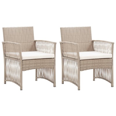 Garden Armchairs with Cushions 2 pcs Beige Poly Rattan