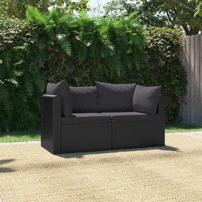2 Piece Garden Sofa Set with Cushions Poly Rattan Black