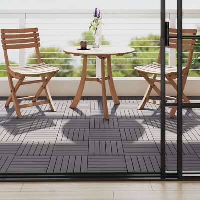 Decking Tiles 10 pcs Grey Wash  Solid  Acacia Wood