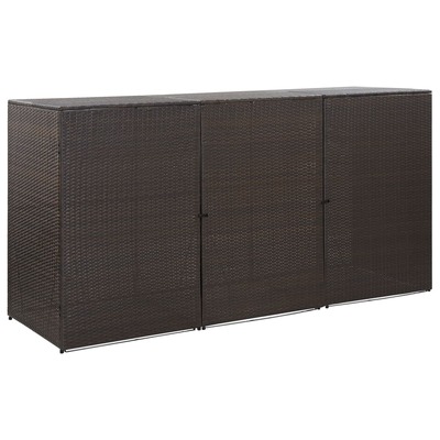 Triple Wheelie Bin Shed Brown 229x78x120 cm Poly Rattan