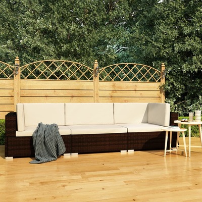3 Piece Garden Sofa Set with Cushions Poly Rattan Brown