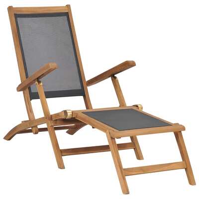 Deck Chair with Footrest Solid Teak Wood Black