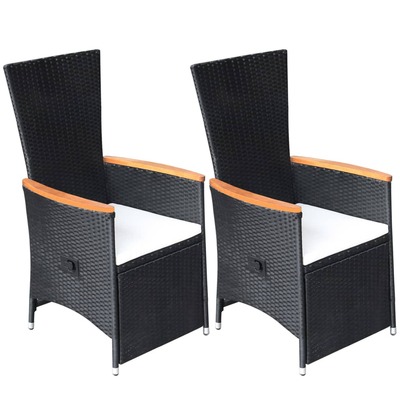 Reclining Garden Chairs 2 pcs with Cushions Poly Rattan Black