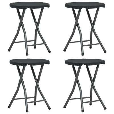 Folding Garden Stools 4 pcs Black HDPE Rattan Look