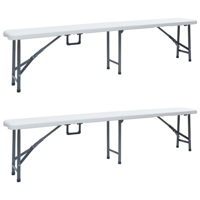 Folding Garden Benches 2 pcs 180 cm HDPE White