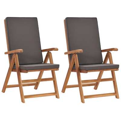 Reclining Garden Chairs with Cushions 2 pcs Solid Teak Wood Grey