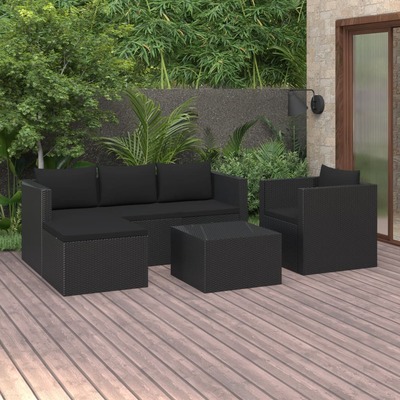 4 Piece Garden Lounge Set Poly Rattan Outdoor Black