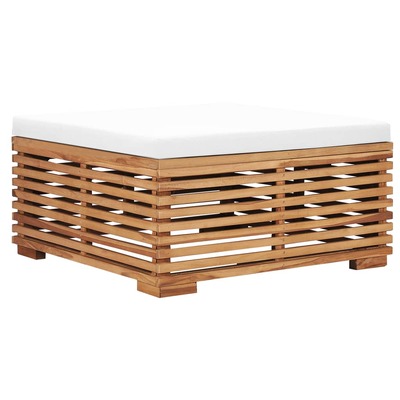 Garden Footrest with Cream Cushion Solid Teak Wood