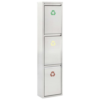Recycle Dustbin Silver Stainless Steel 3x8 L