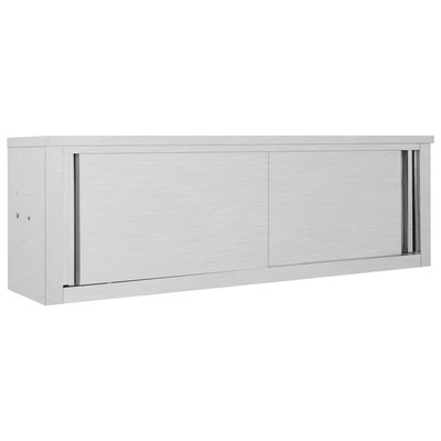 Kitchen Wall Cabinet with Sliding Doors Stainless Steel