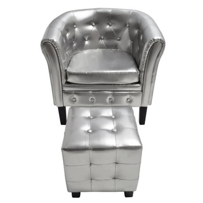 Tub Chair with Foot stool Silver Faux Leather