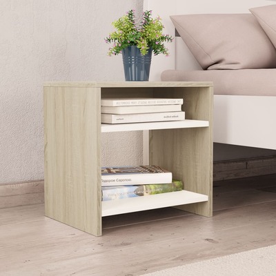 Bedside Cabinet White and Sonoma Oak Chipboard