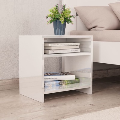 Bedside Cabinet High Gloss White Chipboard