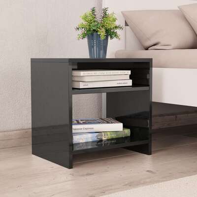 Bedside Cabinet High Gloss Black Chipboard