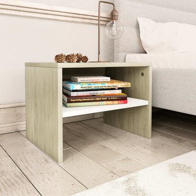 Bedside Cabinet White and Sonoma  Oak Chipboard