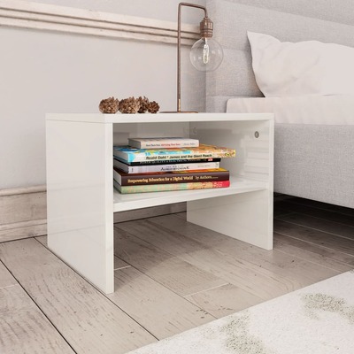 Bedside Cabinet  High Gloss White Chipboard
