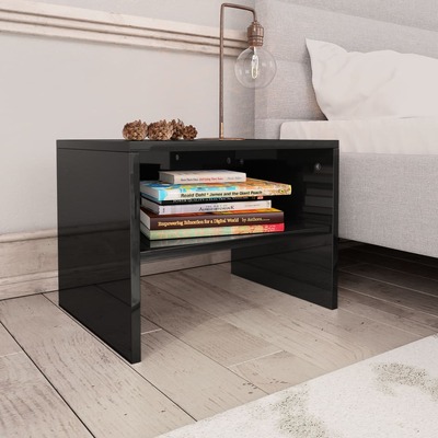 Bedside Cabinet High Gloss  Black Chipboard