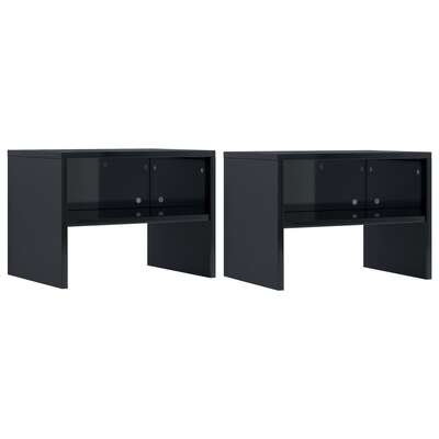 Bedside Cabinets 2 pcs  High Gloss Black Chipboard