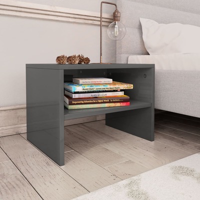 Bedside Cabinet High Gloss Grey Chipboard