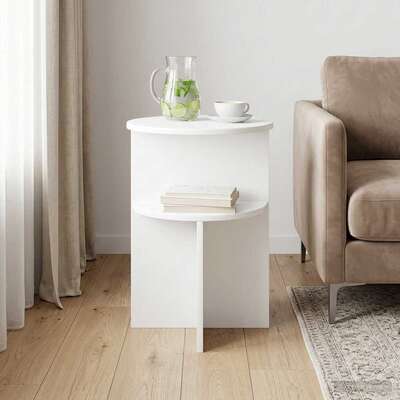Round White Side Table Storage Engineered Wood | EXTG