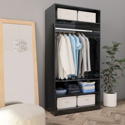 Wardrobe High Gloss Black Chipboard