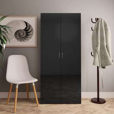 Shoe Cabinet High Gloss Black Chipboard