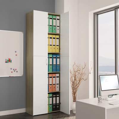 Office Cabinet White and Sonoma Oak Chipboard