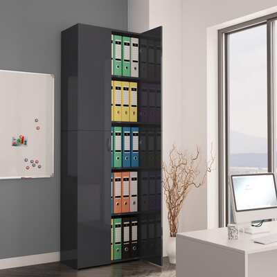 Office Cabinet High Gloss Grey Chipboard