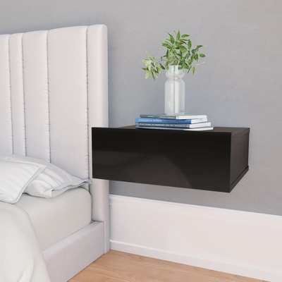 Floating Nightstands 2 pcs High Gloss Black Chipboard