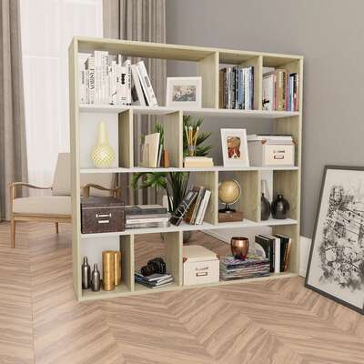 Room Divider/Book Cabinet White and Sonoma Oak  Chipboard