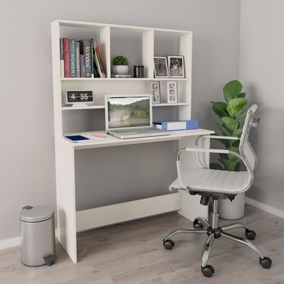Desk with Shelves White Chipboard