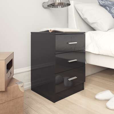 Bedside Cabinet High Gloss Black - Chipboard