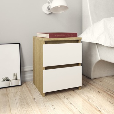 Bedside Cabinet White and Sonoma Oak  Chipboard
